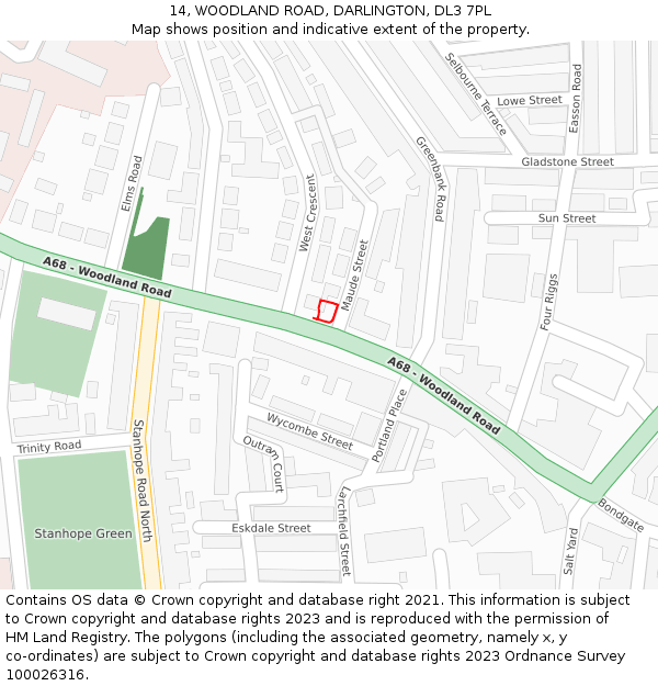 14, WOODLAND ROAD, DARLINGTON, DL3 7PL: Location map and indicative extent of plot
