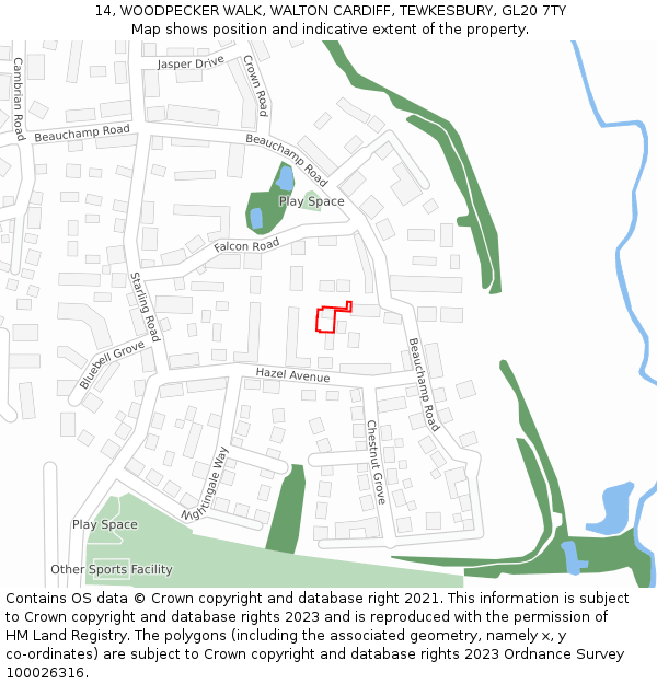 14, WOODPECKER WALK, WALTON CARDIFF, TEWKESBURY, GL20 7TY: Location map and indicative extent of plot