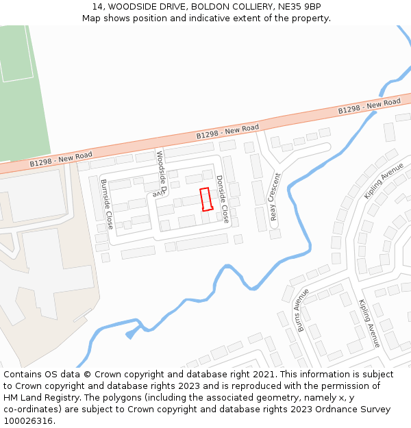 14, WOODSIDE DRIVE, BOLDON COLLIERY, NE35 9BP: Location map and indicative extent of plot