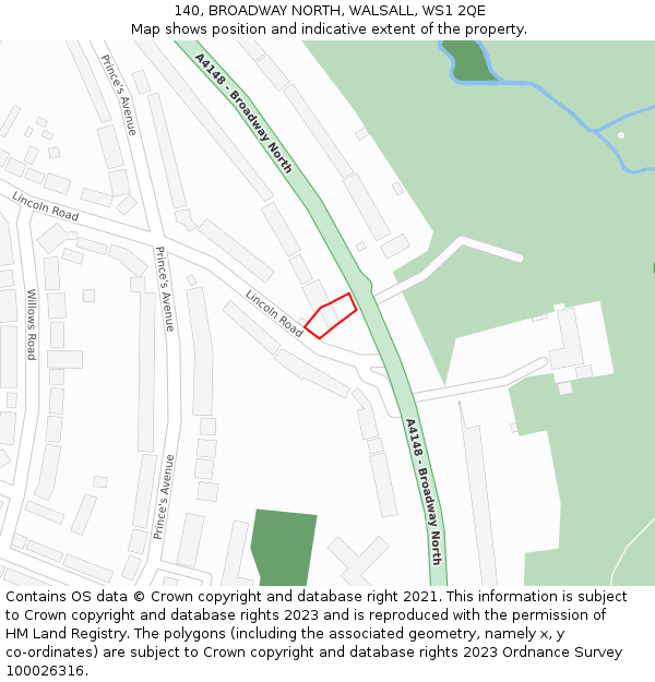 140, BROADWAY NORTH, WALSALL, WS1 2QE: Location map and indicative extent of plot