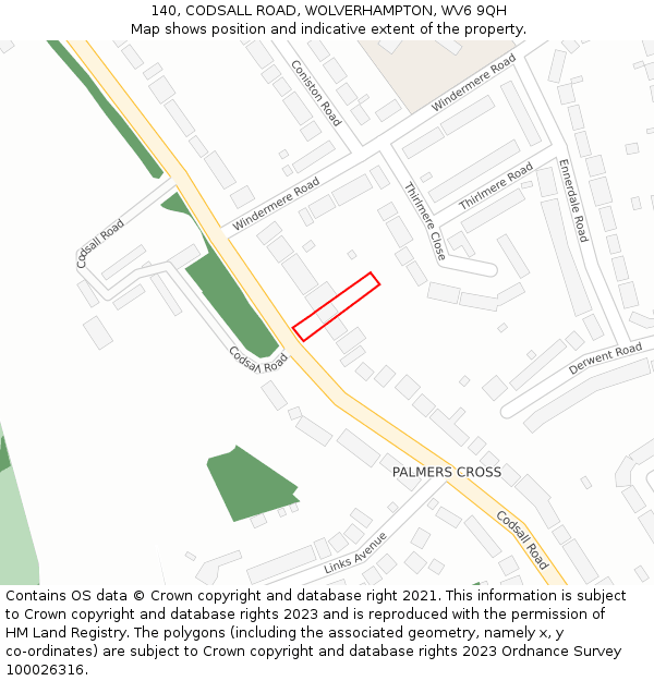 140, CODSALL ROAD, WOLVERHAMPTON, WV6 9QH: Location map and indicative extent of plot