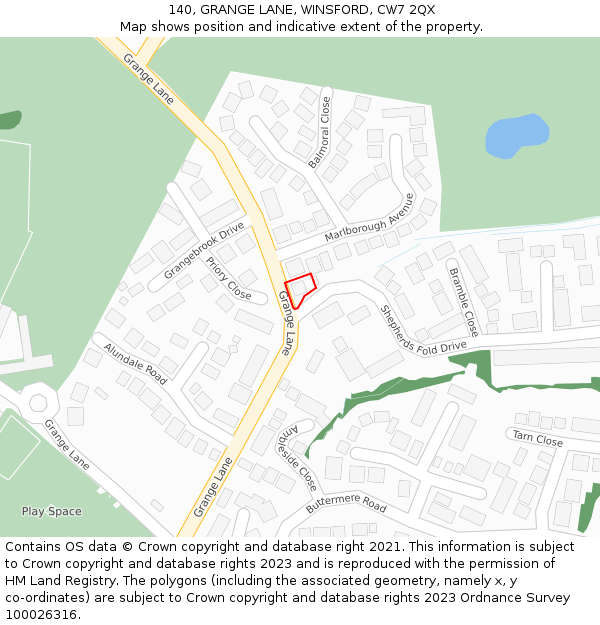 140, GRANGE LANE, WINSFORD, CW7 2QX: Location map and indicative extent of plot