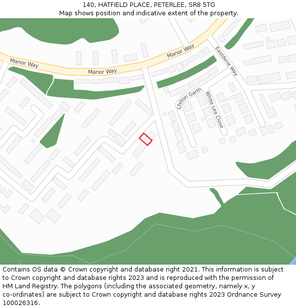 140, HATFIELD PLACE, PETERLEE, SR8 5TG: Location map and indicative extent of plot