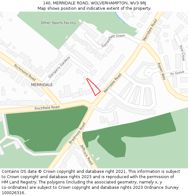 140, MERRIDALE ROAD, WOLVERHAMPTON, WV3 9RJ: Location map and indicative extent of plot