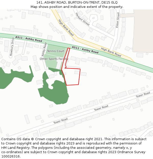 141, ASHBY ROAD, BURTON-ON-TRENT, DE15 0LQ: Location map and indicative extent of plot