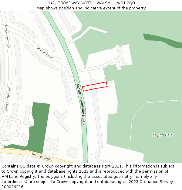 141, BROADWAY NORTH, WALSALL, WS1 2QB: Location map and indicative extent of plot