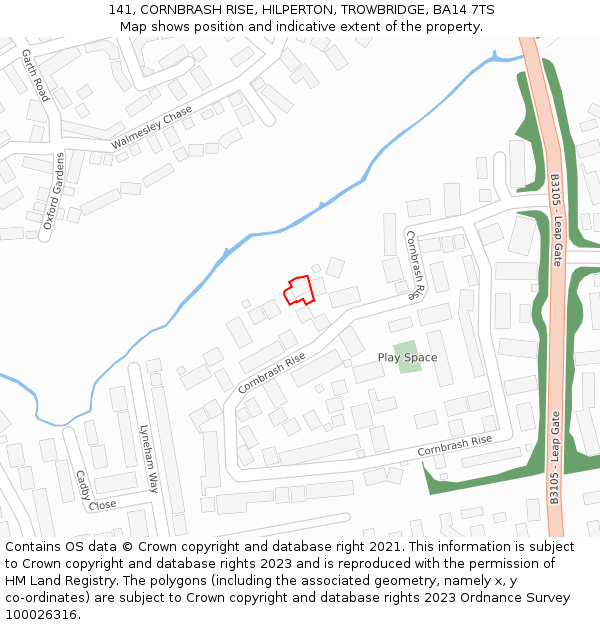 141, CORNBRASH RISE, HILPERTON, TROWBRIDGE, BA14 7TS: Location map and indicative extent of plot