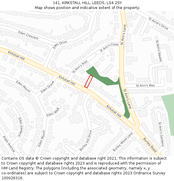 141, KIRKSTALL HILL, LEEDS, LS4 2SY: Location map and indicative extent of plot