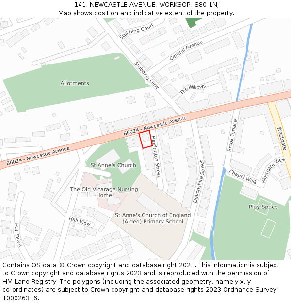 141, NEWCASTLE AVENUE, WORKSOP, S80 1NJ: Location map and indicative extent of plot