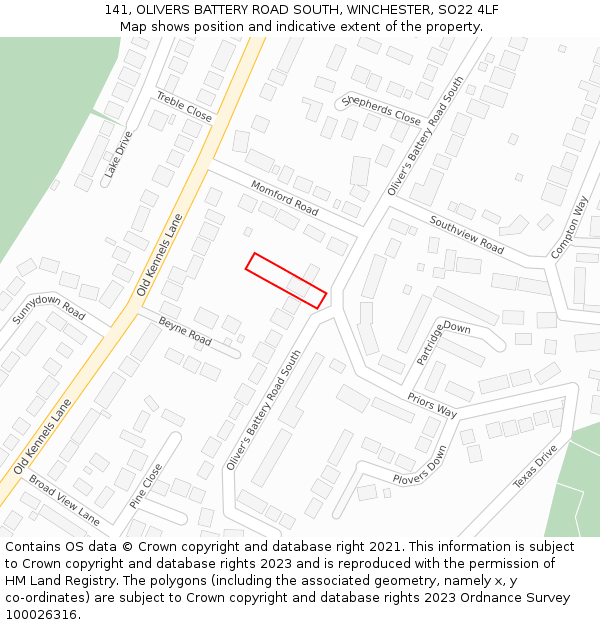 141, OLIVERS BATTERY ROAD SOUTH, WINCHESTER, SO22 4LF: Location map and indicative extent of plot