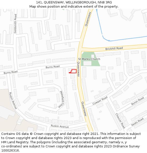 141, QUEENSWAY, WELLINGBOROUGH, NN8 3RG: Location map and indicative extent of plot