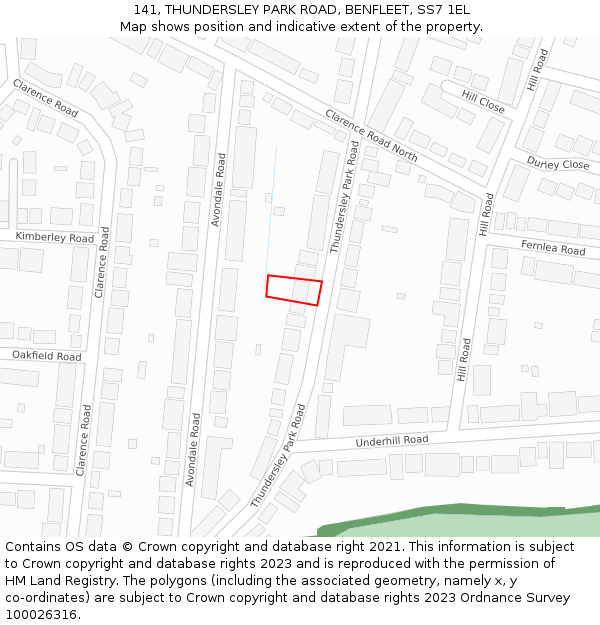 141, THUNDERSLEY PARK ROAD, BENFLEET, SS7 1EL: Location map and indicative extent of plot