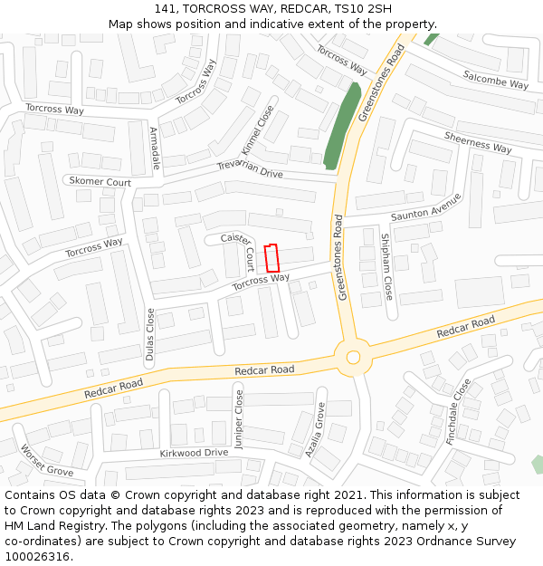 141, TORCROSS WAY, REDCAR, TS10 2SH: Location map and indicative extent of plot