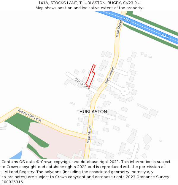 141A, STOCKS LANE, THURLASTON, RUGBY, CV23 9JU: Location map and indicative extent of plot