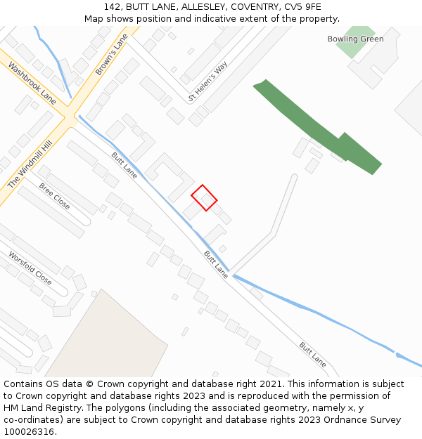 142, BUTT LANE, ALLESLEY, COVENTRY, CV5 9FE: Location map and indicative extent of plot