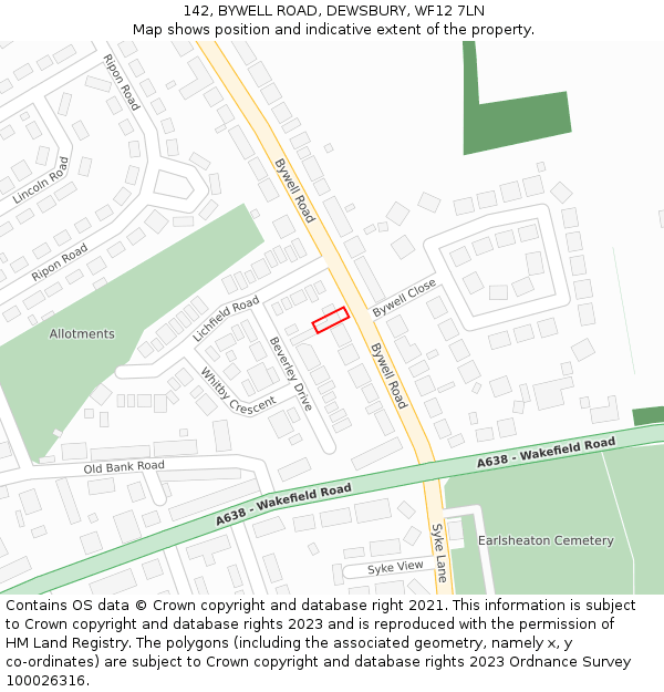142, BYWELL ROAD, DEWSBURY, WF12 7LN: Location map and indicative extent of plot