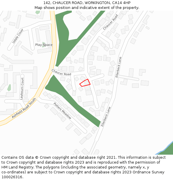142, CHAUCER ROAD, WORKINGTON, CA14 4HP: Location map and indicative extent of plot
