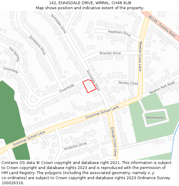 142, ENNISDALE DRIVE, WIRRAL, CH48 9UB: Location map and indicative extent of plot