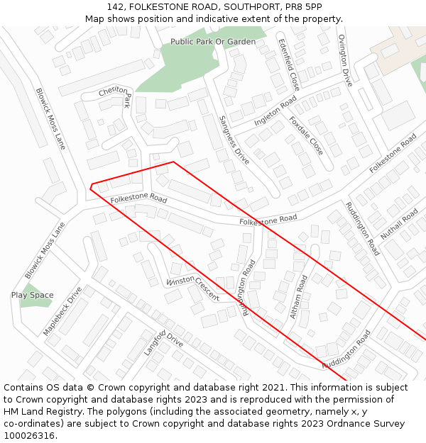 142, FOLKESTONE ROAD, SOUTHPORT, PR8 5PP: Location map and indicative extent of plot