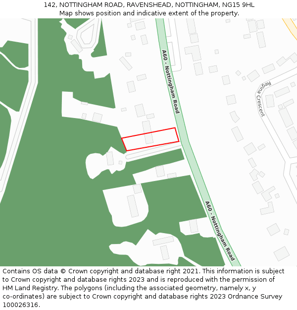 142, NOTTINGHAM ROAD, RAVENSHEAD, NOTTINGHAM, NG15 9HL: Location map and indicative extent of plot