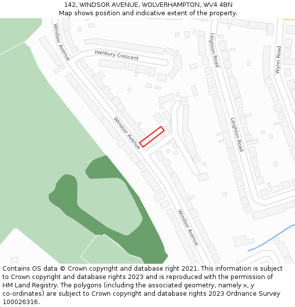 142, WINDSOR AVENUE, WOLVERHAMPTON, WV4 4BN: Location map and indicative extent of plot