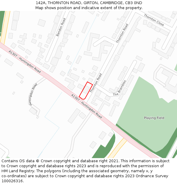 142A, THORNTON ROAD, GIRTON, CAMBRIDGE, CB3 0ND: Location map and indicative extent of plot