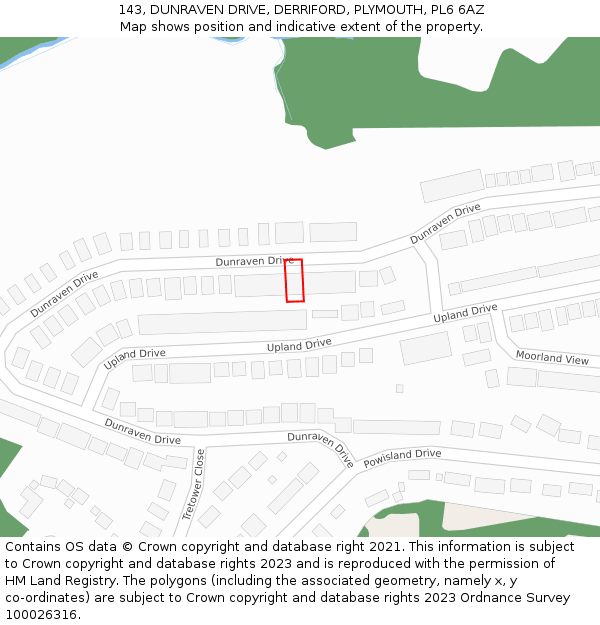 143, DUNRAVEN DRIVE, DERRIFORD, PLYMOUTH, PL6 6AZ: Location map and indicative extent of plot