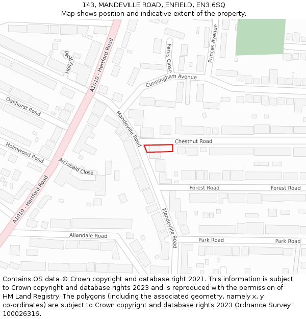 143, MANDEVILLE ROAD, ENFIELD, EN3 6SQ: Location map and indicative extent of plot