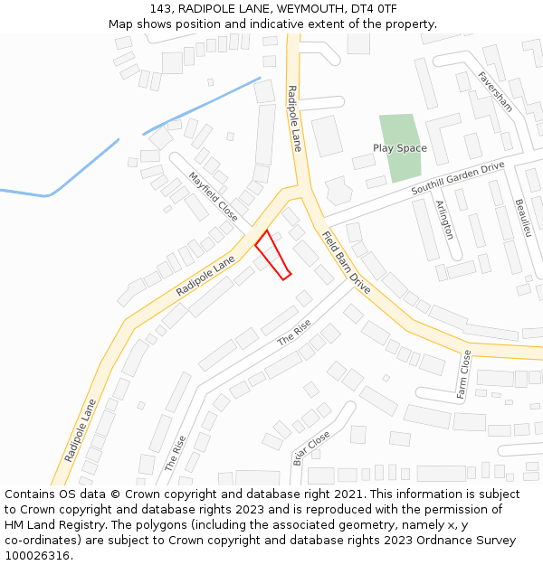 143, RADIPOLE LANE, WEYMOUTH, DT4 0TF: Location map and indicative extent of plot