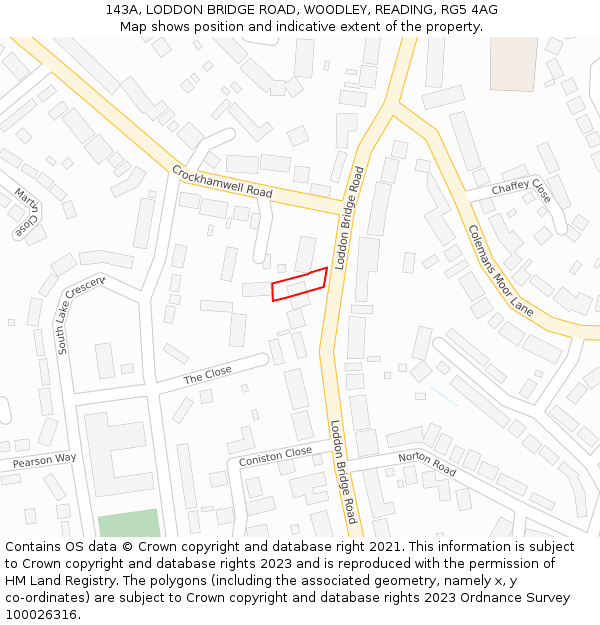 143A, LODDON BRIDGE ROAD, WOODLEY, READING, RG5 4AG: Location map and indicative extent of plot