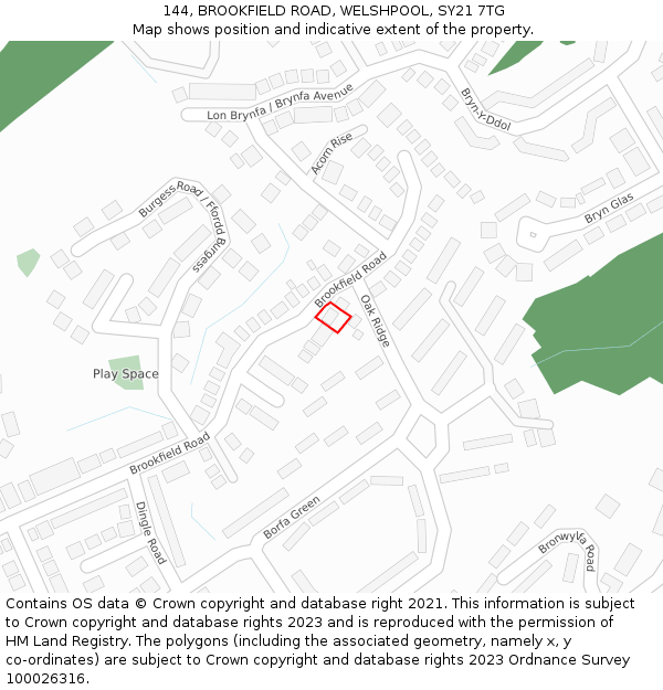 144, BROOKFIELD ROAD, WELSHPOOL, SY21 7TG: Location map and indicative extent of plot