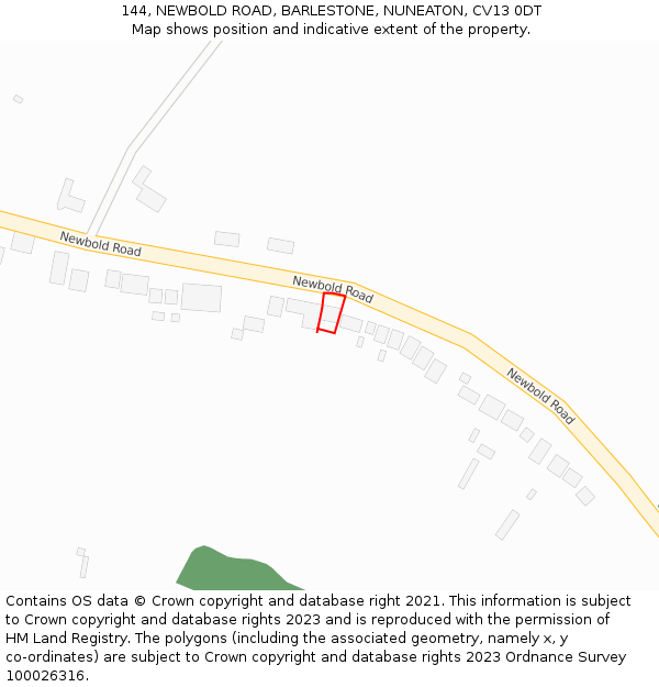 144, NEWBOLD ROAD, BARLESTONE, NUNEATON, CV13 0DT: Location map and indicative extent of plot