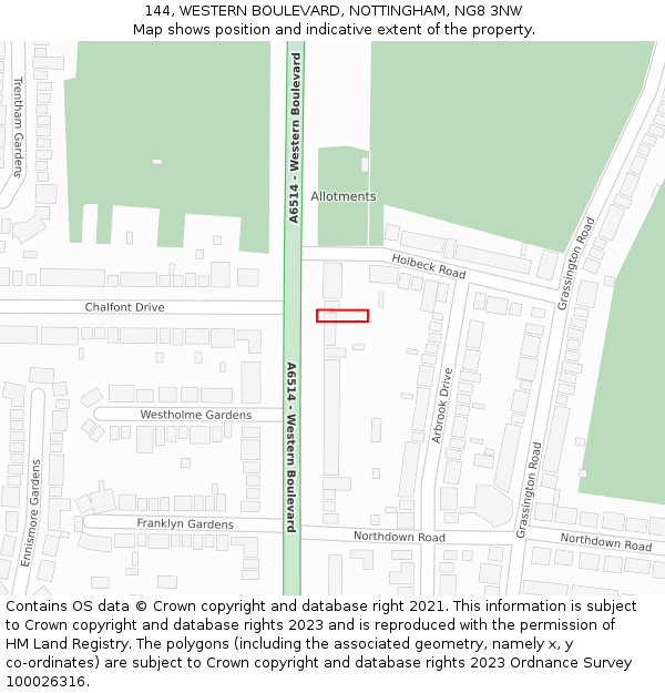 144, WESTERN BOULEVARD, NOTTINGHAM, NG8 3NW: Location map and indicative extent of plot