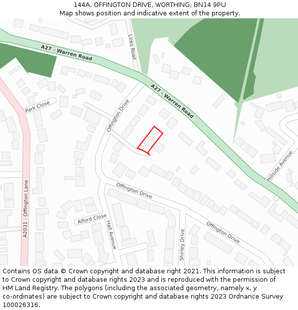 144A, OFFINGTON DRIVE, WORTHING, BN14 9PU: Location map and indicative extent of plot