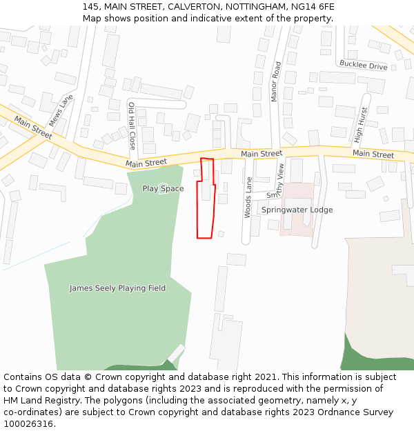 145, MAIN STREET, CALVERTON, NOTTINGHAM, NG14 6FE: Location map and indicative extent of plot