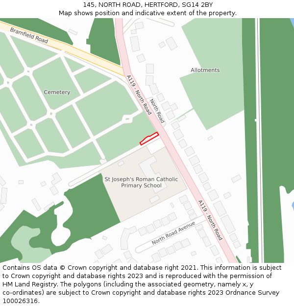 145, NORTH ROAD, HERTFORD, SG14 2BY: Location map and indicative extent of plot