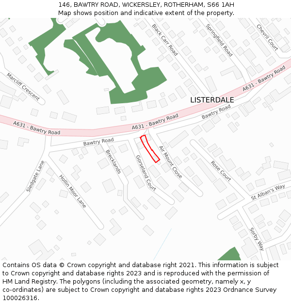 146, BAWTRY ROAD, WICKERSLEY, ROTHERHAM, S66 1AH: Location map and indicative extent of plot