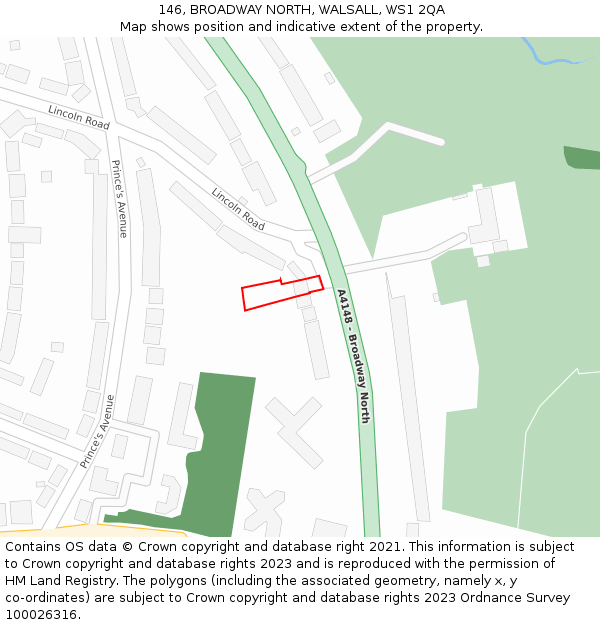146, BROADWAY NORTH, WALSALL, WS1 2QA: Location map and indicative extent of plot