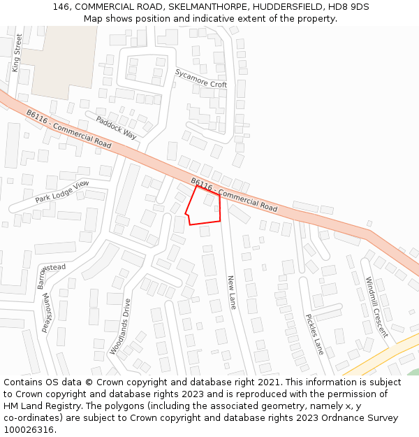 146, COMMERCIAL ROAD, SKELMANTHORPE, HUDDERSFIELD, HD8 9DS: Location map and indicative extent of plot