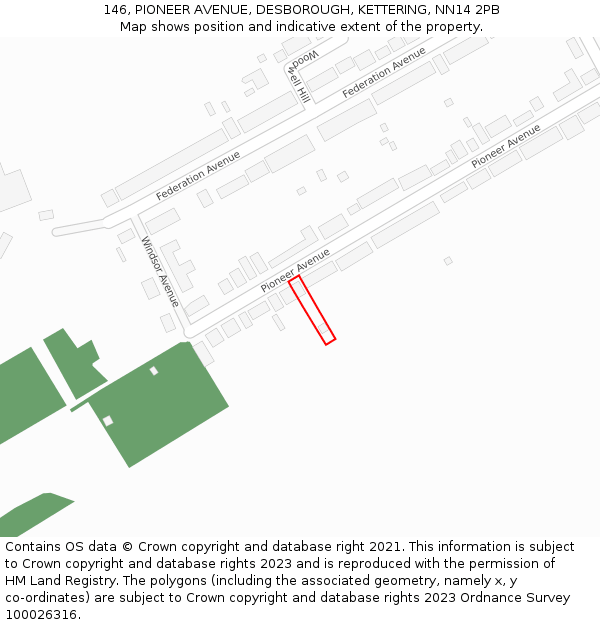 146, PIONEER AVENUE, DESBOROUGH, KETTERING, NN14 2PB: Location map and indicative extent of plot