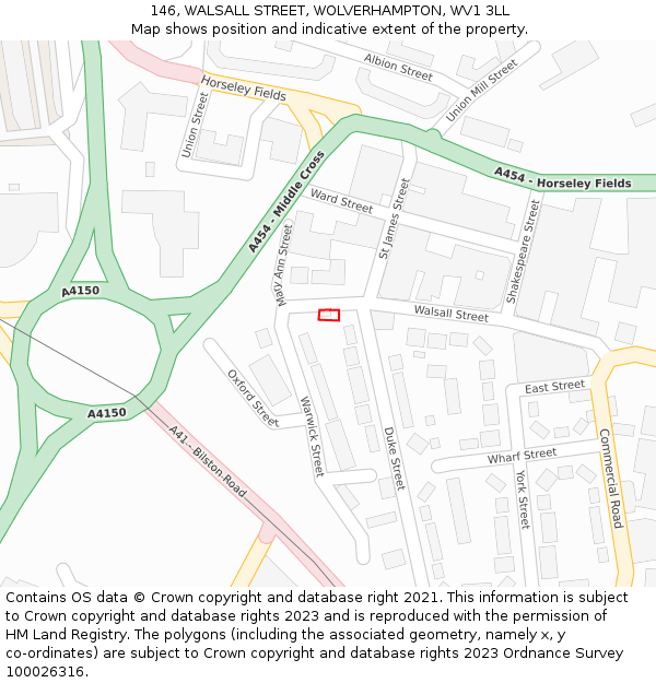 146, WALSALL STREET, WOLVERHAMPTON, WV1 3LL: Location map and indicative extent of plot