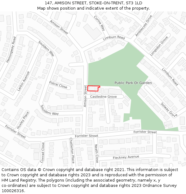 147, AMISON STREET, STOKE-ON-TRENT, ST3 1LD: Location map and indicative extent of plot