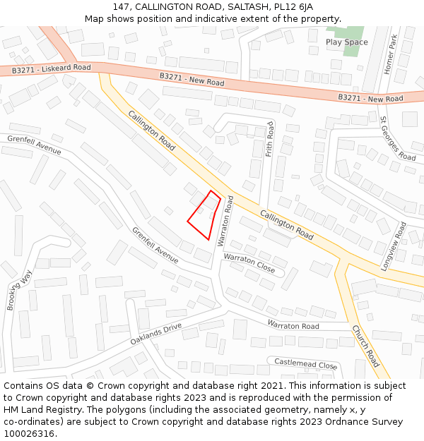 147, CALLINGTON ROAD, SALTASH, PL12 6JA: Location map and indicative extent of plot