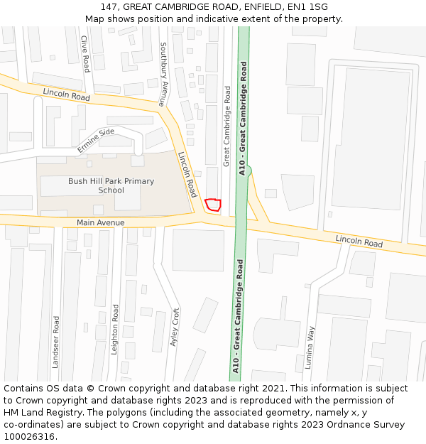 147, GREAT CAMBRIDGE ROAD, ENFIELD, EN1 1SG: Location map and indicative extent of plot