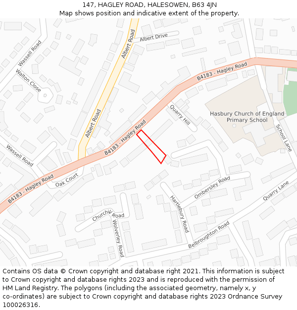 147, HAGLEY ROAD, HALESOWEN, B63 4JN: Location map and indicative extent of plot