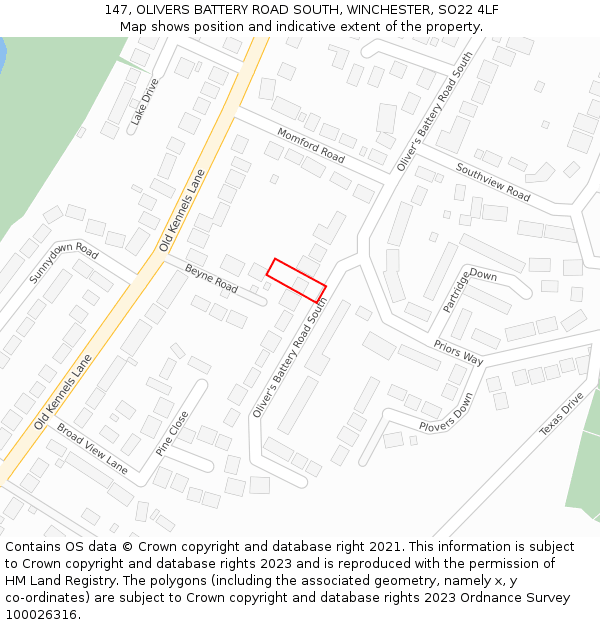 147, OLIVERS BATTERY ROAD SOUTH, WINCHESTER, SO22 4LF: Location map and indicative extent of plot