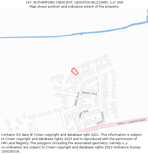 147, RUTHERFORD CRESCENT, LEIGHTON BUZZARD, LU7 3GE: Location map and indicative extent of plot