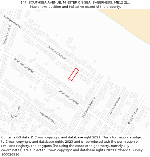 147, SOUTHSEA AVENUE, MINSTER ON SEA, SHEERNESS, ME12 2LU: Location map and indicative extent of plot