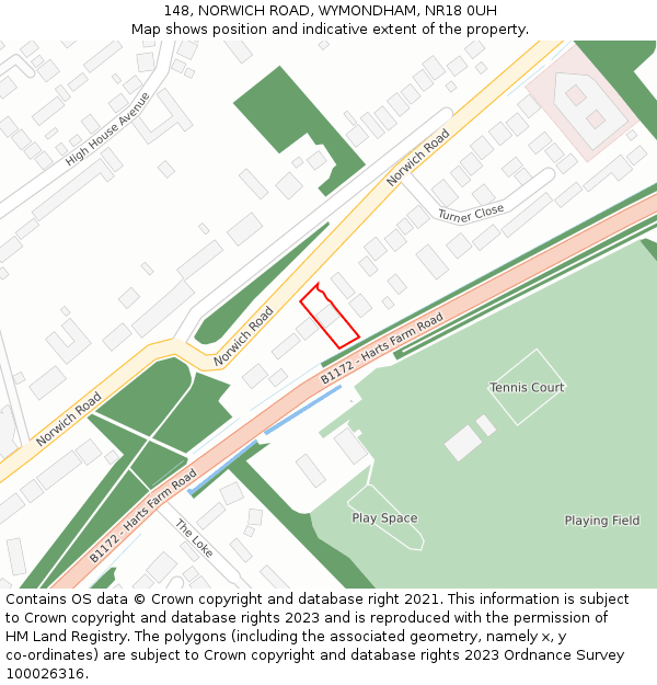 148, NORWICH ROAD, WYMONDHAM, NR18 0UH: Location map and indicative extent of plot