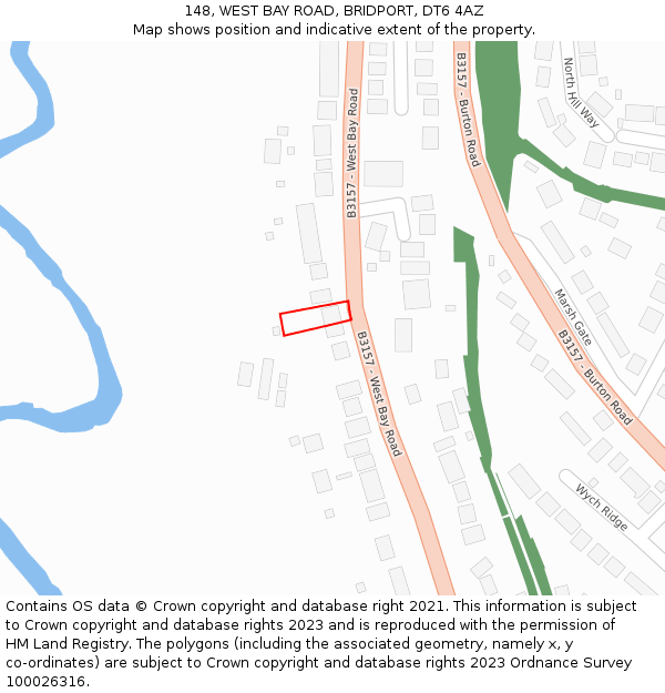 148, WEST BAY ROAD, BRIDPORT, DT6 4AZ: Location map and indicative extent of plot
